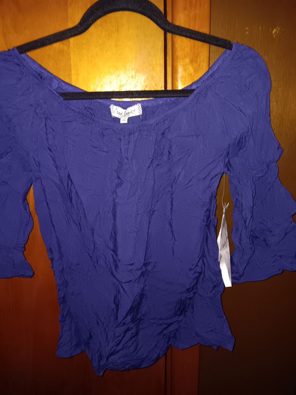 Almost Famous Royal Blue Crinkle Scoop Neck Blouse